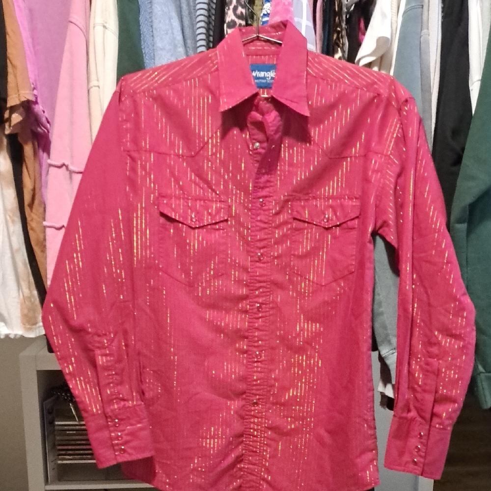 Vintage Wrangler Western Shirt Red Pearl Snaps With Lurex Stiching